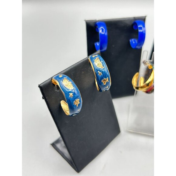 Vintage Enamel Hoops Earrings Half Open Hoops 70s Costume Jewelry Set of 4 Pairs - Picture 5 of 8